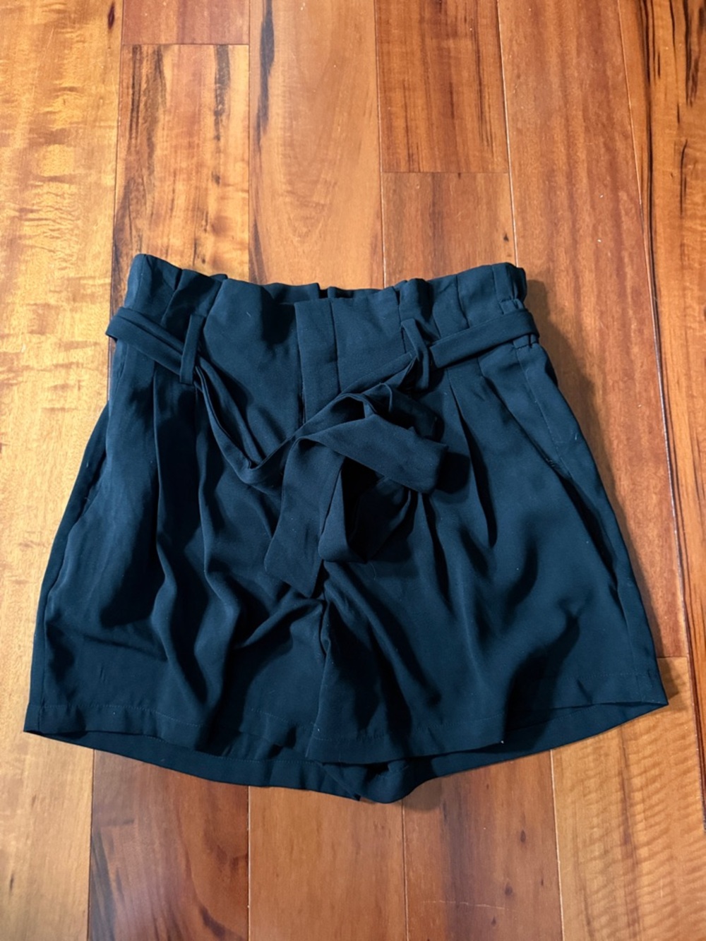 a new day Black High-Waist Tie-Belt Paperbag Shorts